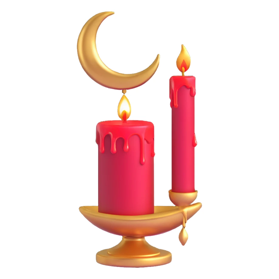 dripping red candle in a gold holder with a crescent moon in the background sticker