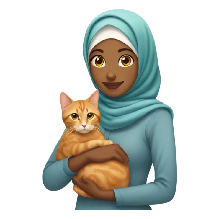 Hijabi girl holding ginger cat sticker