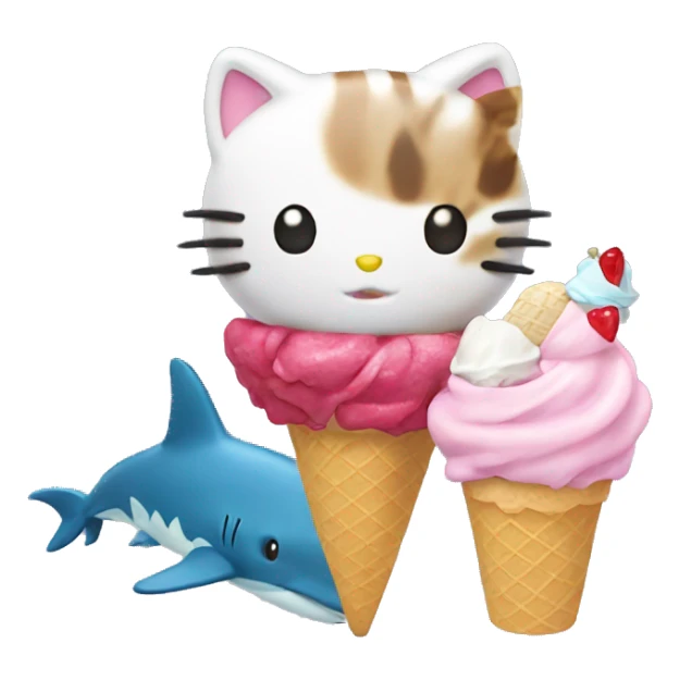 Hello kitty eating ice cream with a shark cat sticker