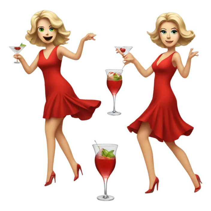 white woman red dress dancing with martini sticker