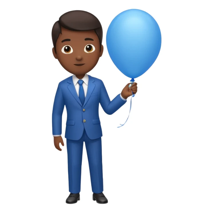 dark brown skin, office suit, hold blue balloon sticker