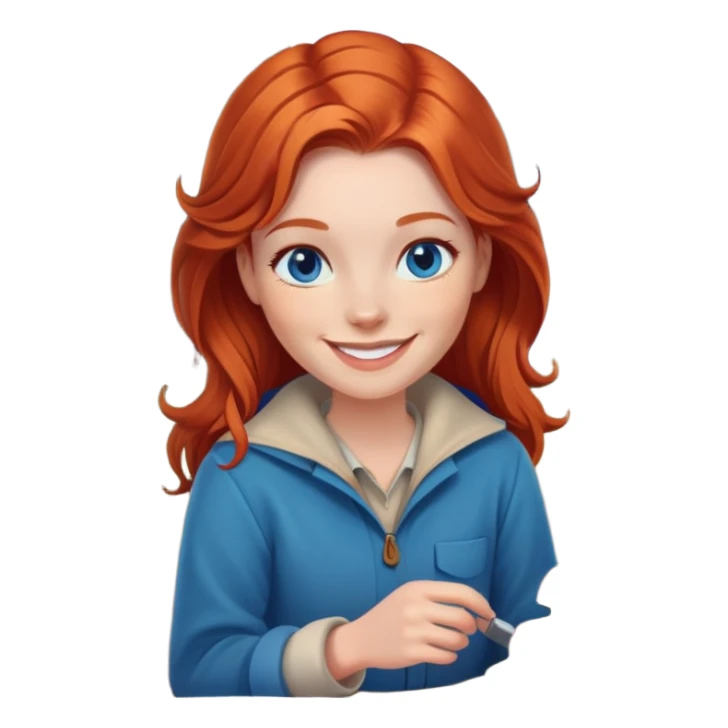 Happy Redhead woman with blue eyes beside campfire sticker