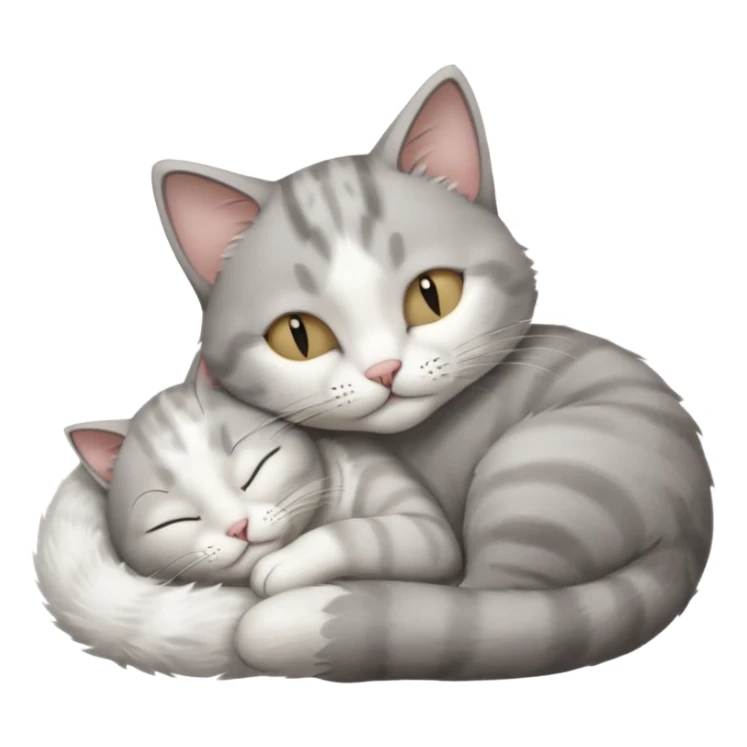 1 grey and white small cat with his eyes closed lying down leaning on his elbow with his paw curled under his head holding it up sticker