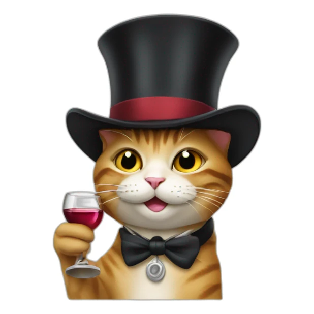 Happy Cat in a tophat drinking wine sticker