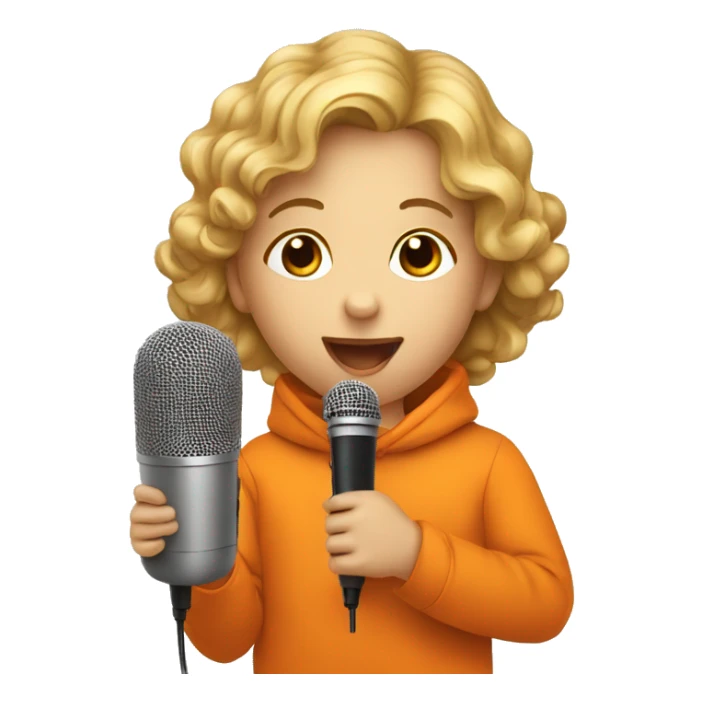 child in orange clothes singing in mocrophone sticker