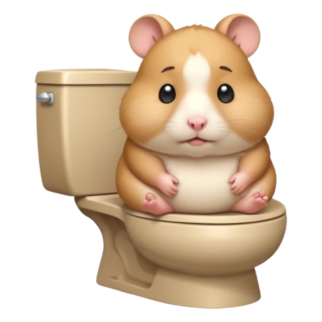 Cute chubby cartoon-style hamster sitting on toilet pooping looking guilty sticker