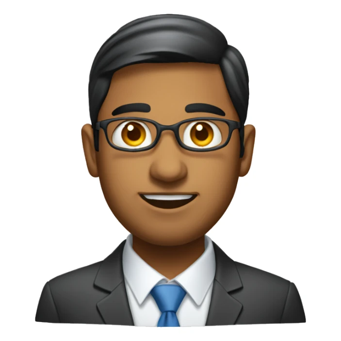 Roud faced, Indian origin IT employee wearing suite sticker