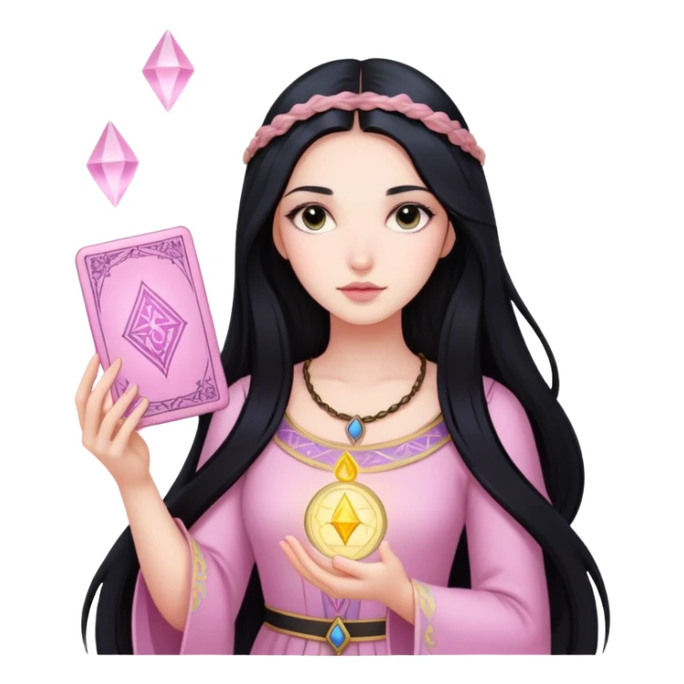 long black hair girl with light pink tarot cards sticker