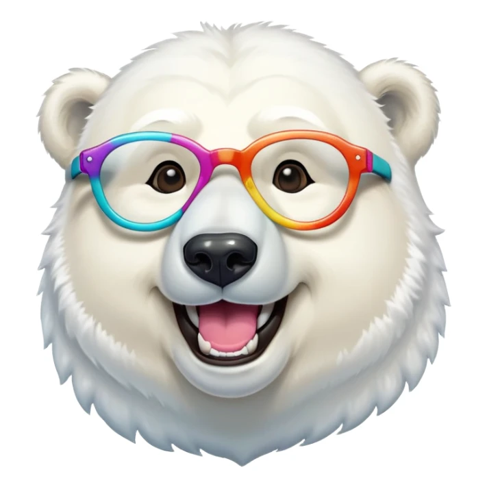 laughing polar bear headshot wearing large multicolored extravagant glasses sticker
