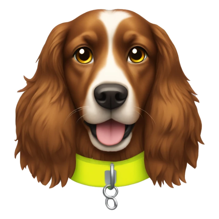 chestnut brown long haired dog with high vis yellow collar  sticker