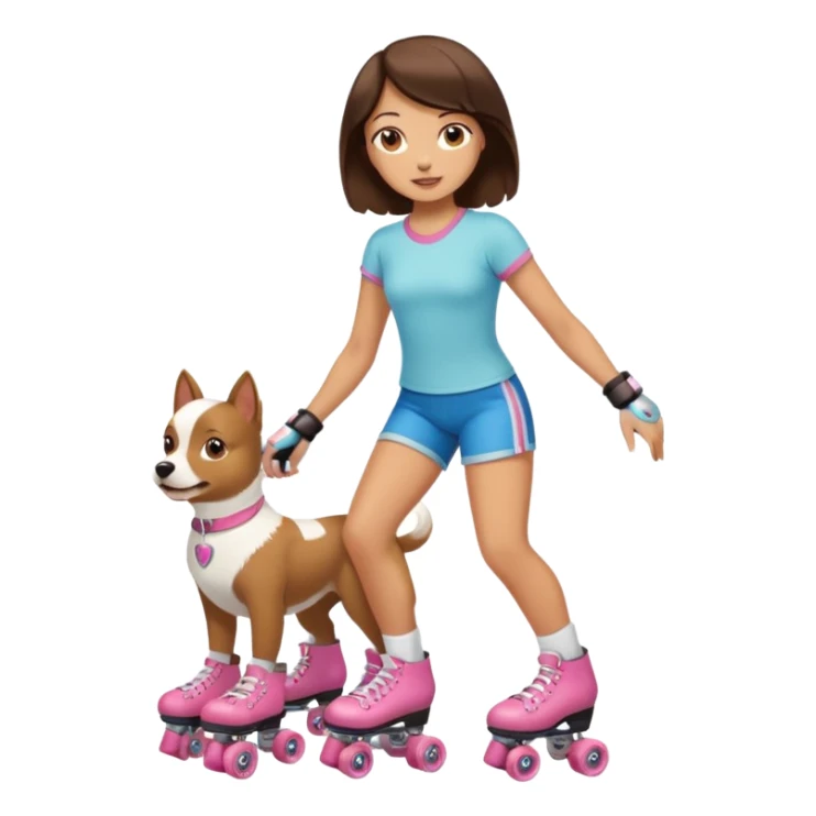 Tan Brunette on roller skates with little white dog sticker