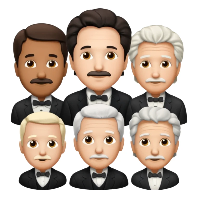 Generate in realistic style Franklin, Edison, Ford in the first row, Einstein, Jobs and Musk in the second behind them. png on transparent background sticker