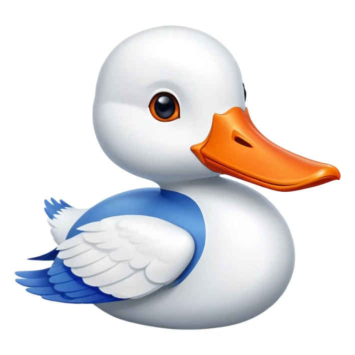 A blue and white airplane body with a white goose head with orange bill replacing the nose of the plane sticker