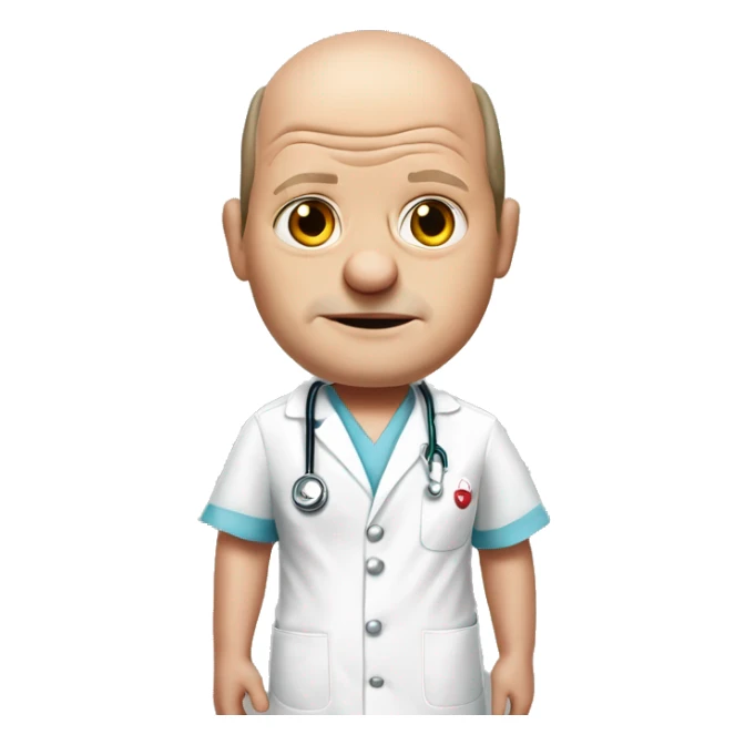 photorealistic Olaf Scholz shrugs as a nurse sticker