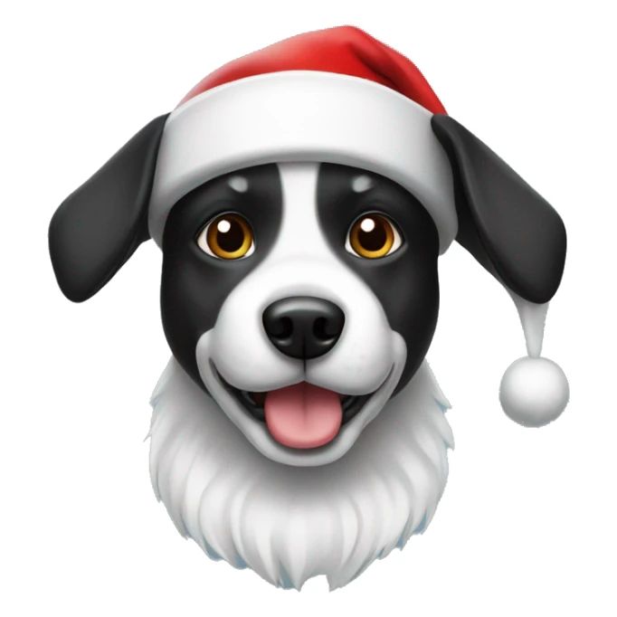black and white dog wearing a santa hat sticker