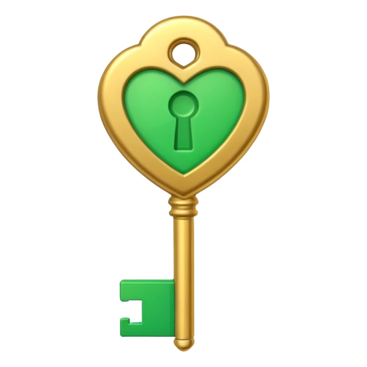 3D emoji, golden key, green check mark, professional style, white background. sticker