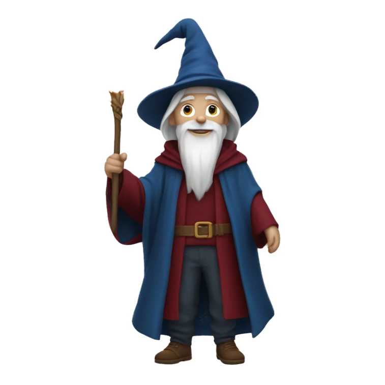 a wizard dressed in dark blueish red happy. full body is shown sticker