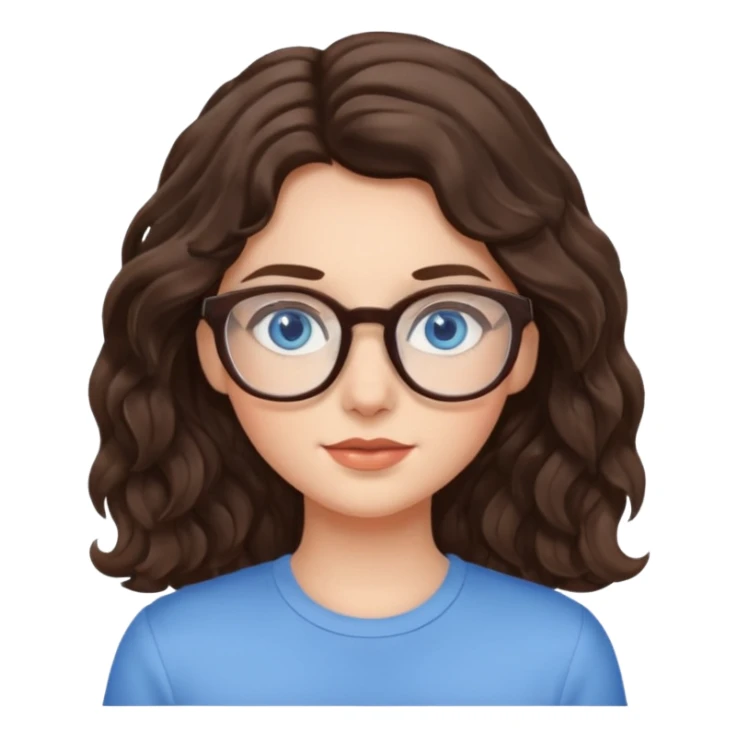 Fille brune cheveux ondulés yeux bleus lunettes sticker