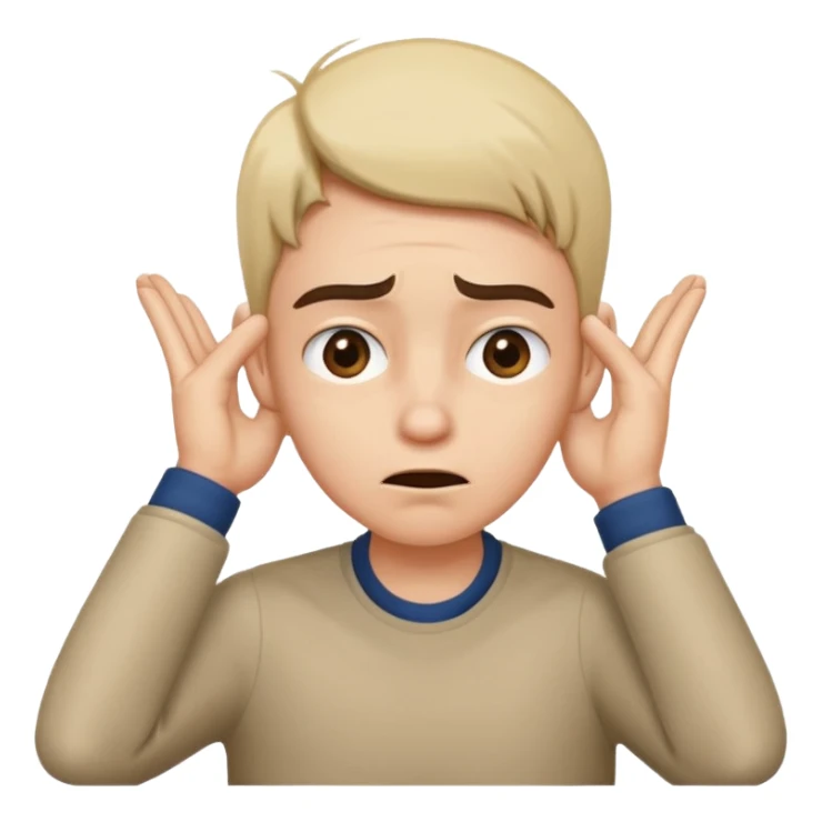 Person leaning forward with one hand behind their ear, eyebrows raised, confused face, as if saying "What? sticker