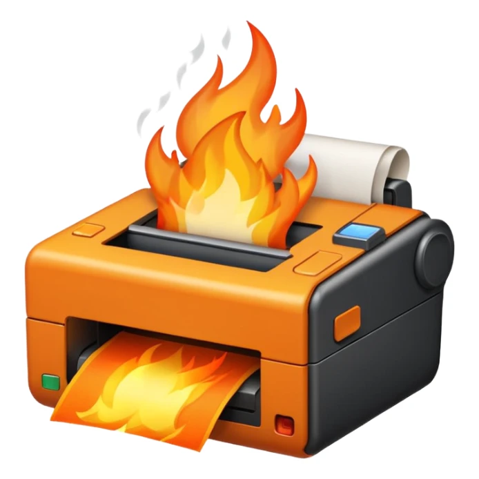 una impresora escupiendo fuego sticker