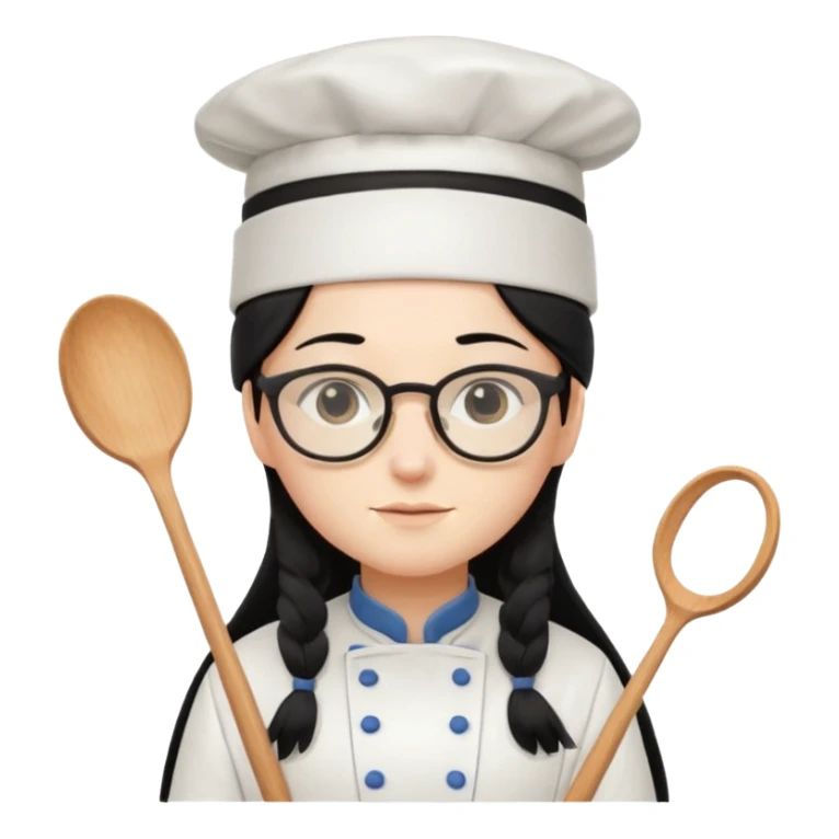 Profesora de pastelería, piel blanca con gafas y pelo negro largo sticker