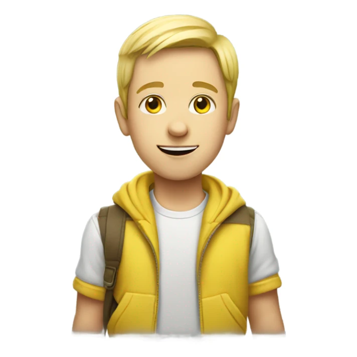 casual portrait of a boy with banana sticker