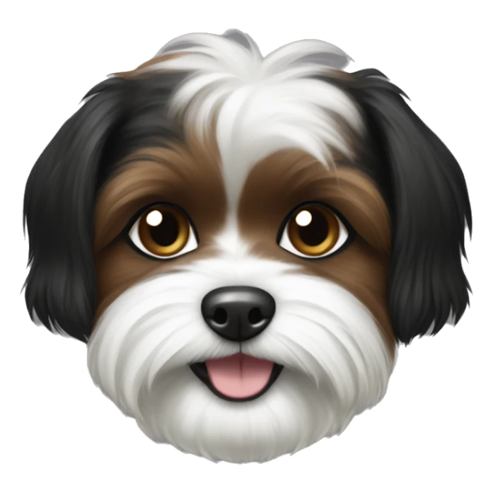 Black brown and white shorkie dog smiling with half black and half white face sticker