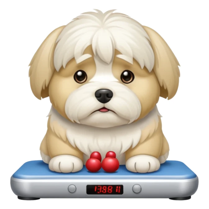 Fat white havanese dog frowning on a scale  sticker