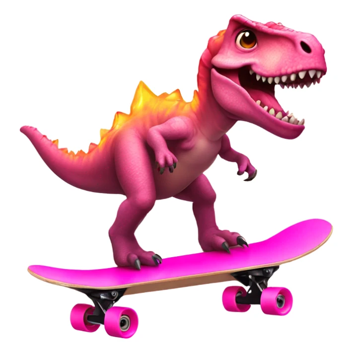 Dinosaur riding a pink skateboard on fire  sticker