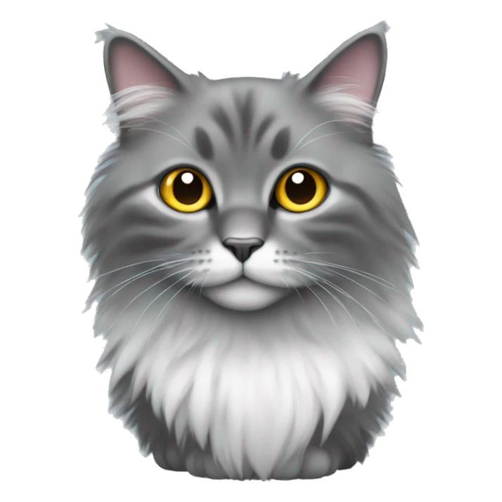 standing on all 4 feet: grey fluffy cat, white belly, black feet sticker