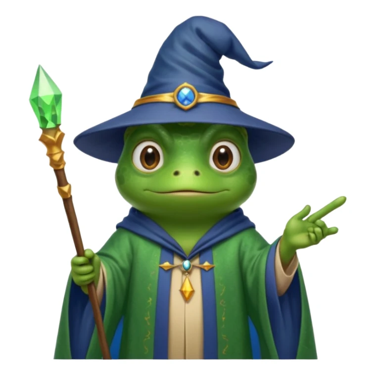 A smart frog in a hat and robes holds a pointer and with a smart face points out the mistake sticker