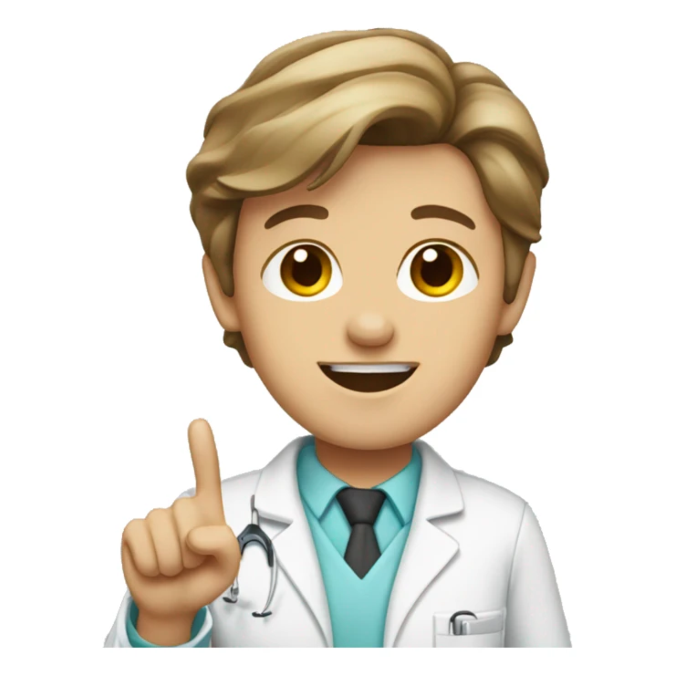 Dentist, white, brown hair, pointing sticker