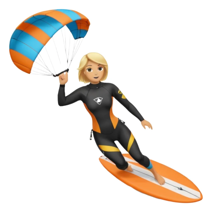 Kitesurfing blond ladie showing parachute and board sticker