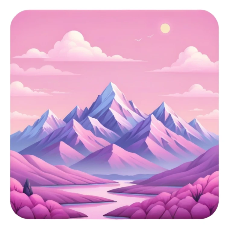 pink landscape with mountains and sky sticker