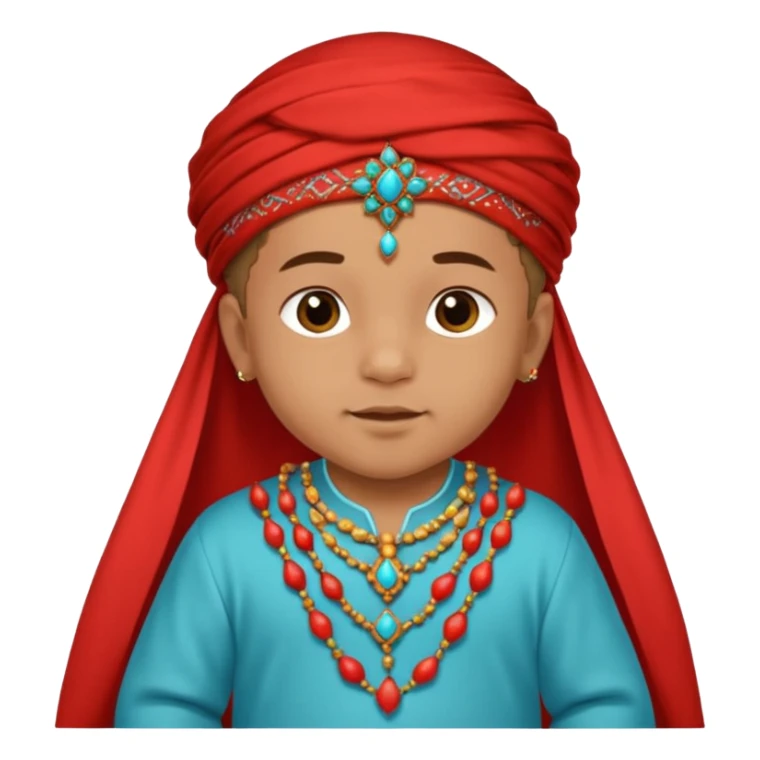  baby boy dressed in colorful ghalibiya with delicate decorations with a red Moracain tarbush  sticker