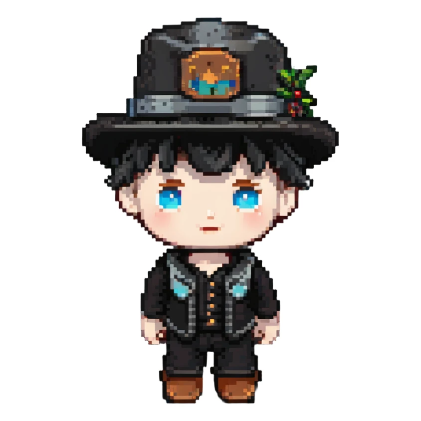 white boy minikin wearing a black vintage hat sticker