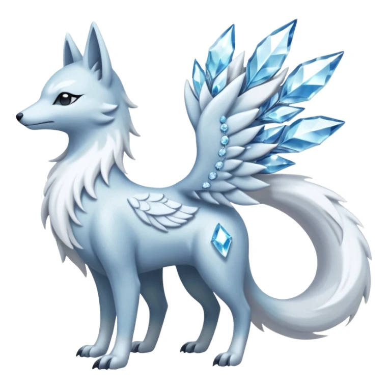 Shiny Silver-White Frosted Ice-Crystal Encrusted Regal Arctic Alolan-Ninetales-Latias-hybrid-creature (full body) sticker
