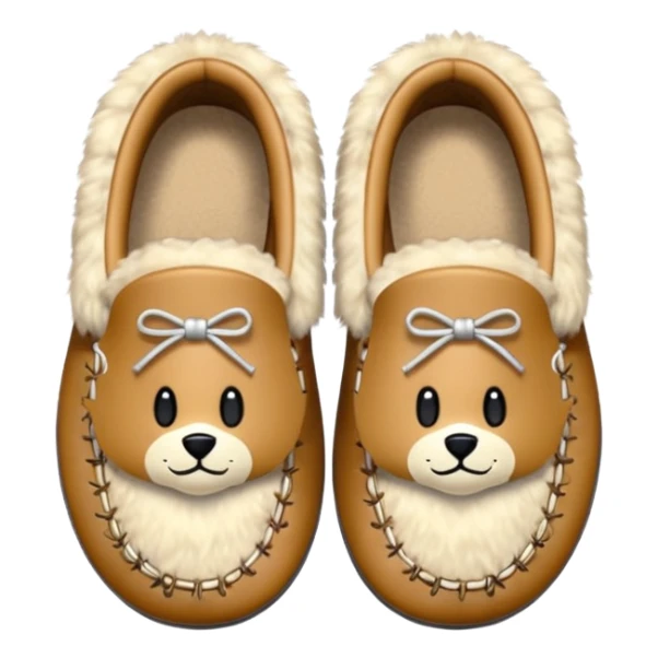 tan moccasins with stitched design and fluffy fur sticker