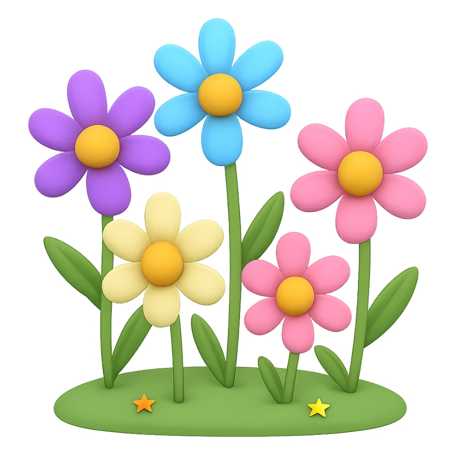 Create the same flower bed in apple emoji style but with fewer flowers. Keep the style consistent with apple emojis and maintain a transparent background. sticker
