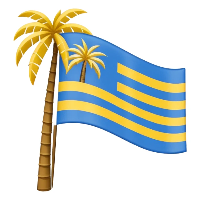 Penang flag, vertical stripes blue white yellow, palm tree in center, minimal emoji style sticker