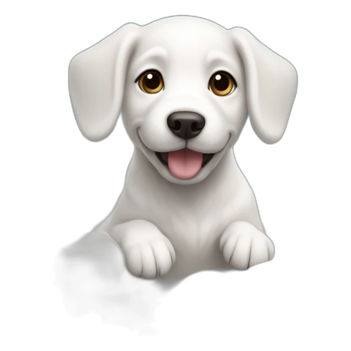 a white puppy with its upper body emerging from the swirling clouds, sticker