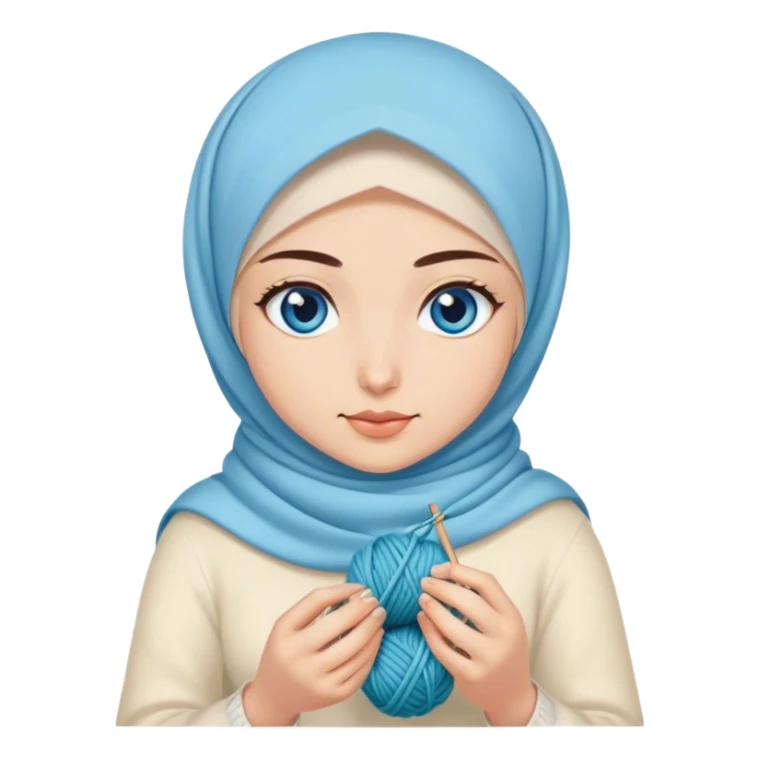 Turkish beautiful finish Konya girl blue eyes with spring hijab does knitting  sticker
