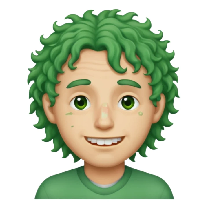 🙎🏻‍♂️com o dente serrado cabelo cacheado de cor Verde com marca de rasgo nas olheiras  sticker