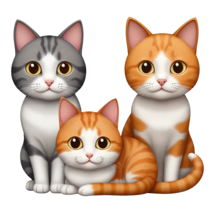 3 different coloured short haired cats including; a dark brown tabby and white cat, and a dark grey and white and a ginger and white sticker