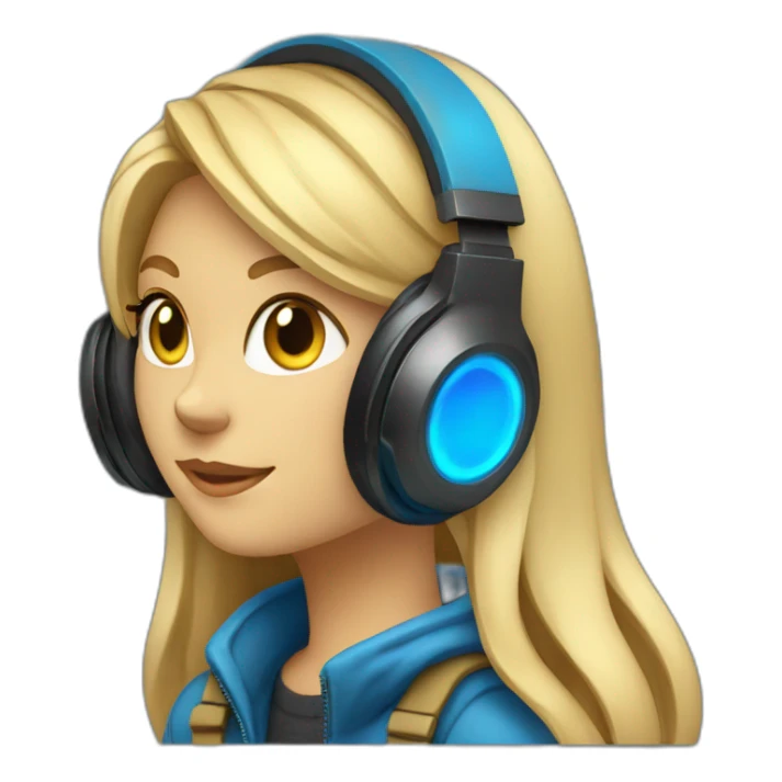 she blond developer has black cat headphones with blue LED sticker