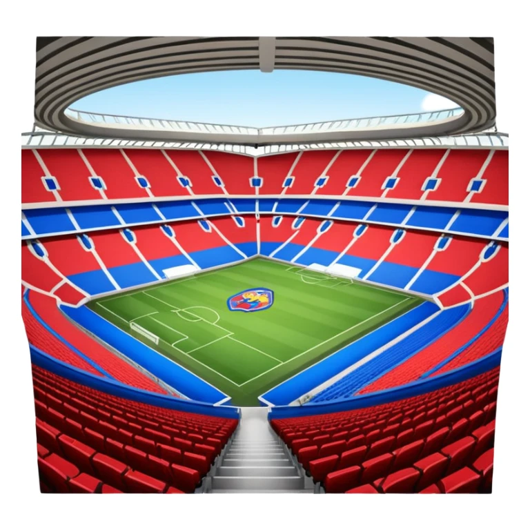 fc basel soccer stadium with mainly blue seats. however,on one side of the stadium red seats form the name ‚fc basel‘ sticker