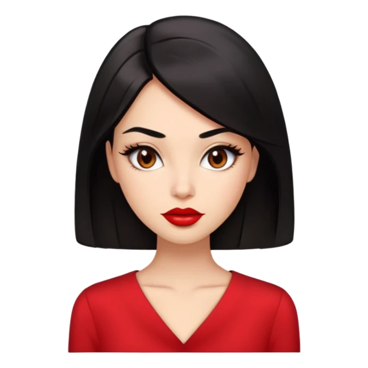 Glamorous young woman with defined features, expressive brown eyes, full lips with red lipstick, light brown complexion, sleek black hair, wearing a red blouse sticker
