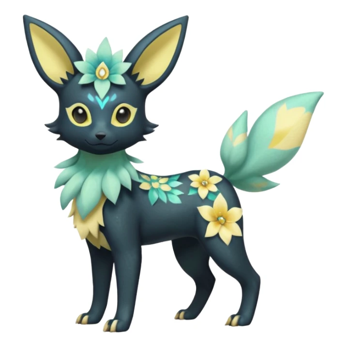 Multicolored sparkly light pale pastel whitish pretty cool elegant realistic flowery exotic Trico-Bolthund-Electrike-Luxray-Umbreon-Leafeon-hybrid, full body sticker