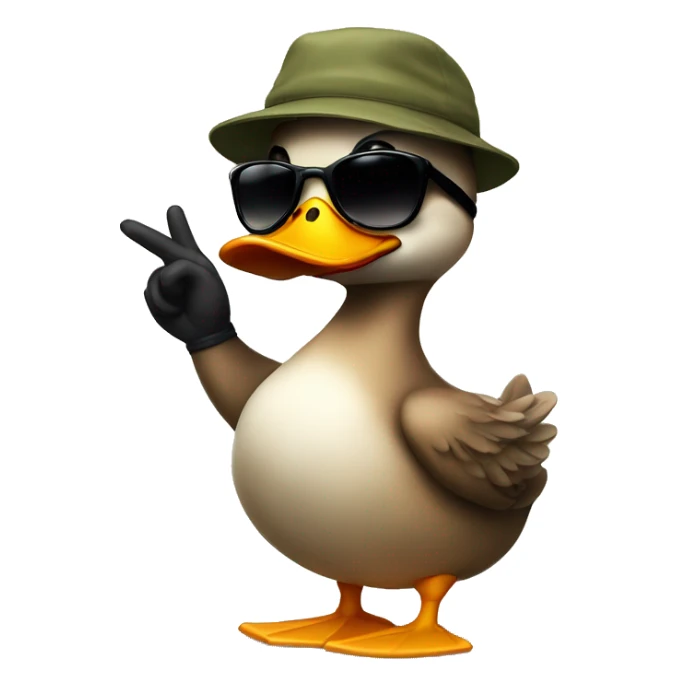 A really cool duck wearing sunglasses and a backwards cap giving finger guns sticker