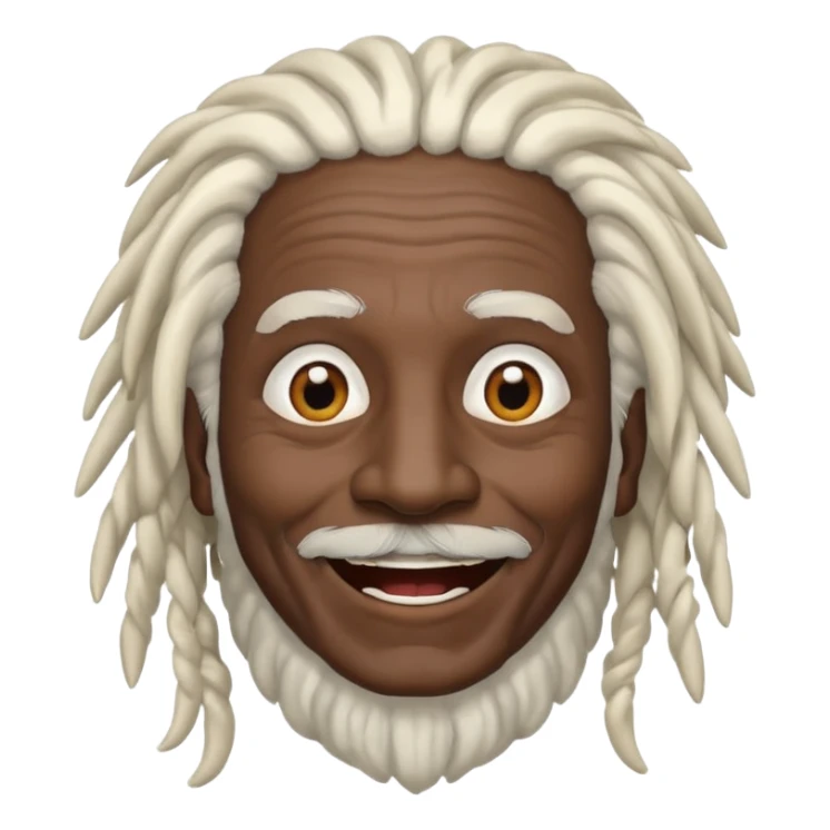 old man with white dreadlocks and black skin sticker
